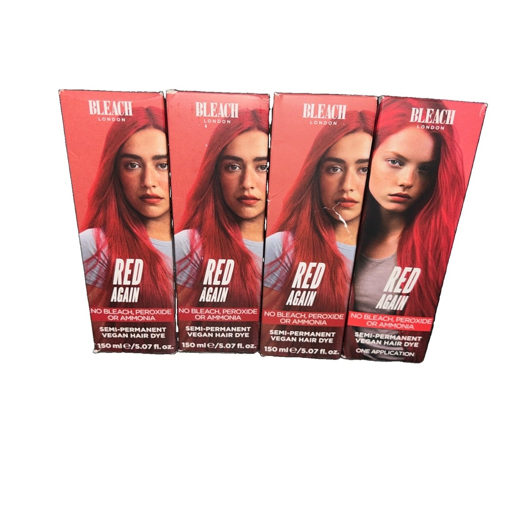 Lot of 4 Bleach London Red Again Semi-Permanent Hair Dye 5.07 FL. Oz./150 ml